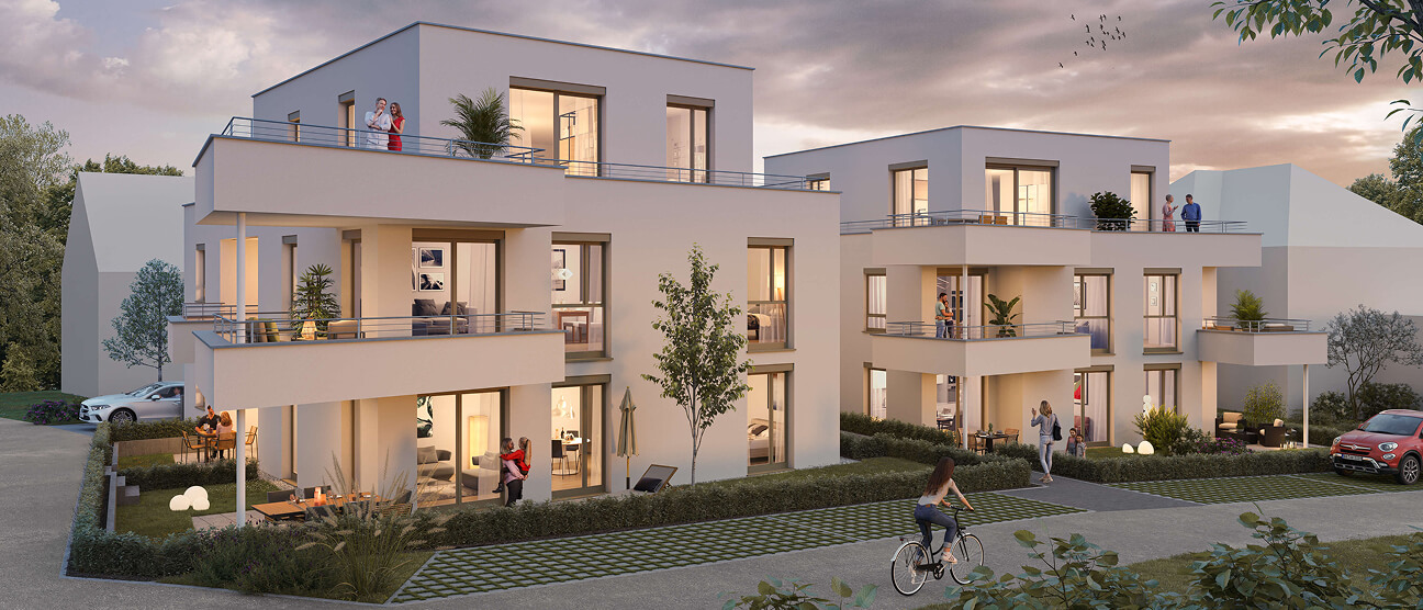 Neubauprojekt Liststraße 9-11, Leonberg, in der Dämmerung