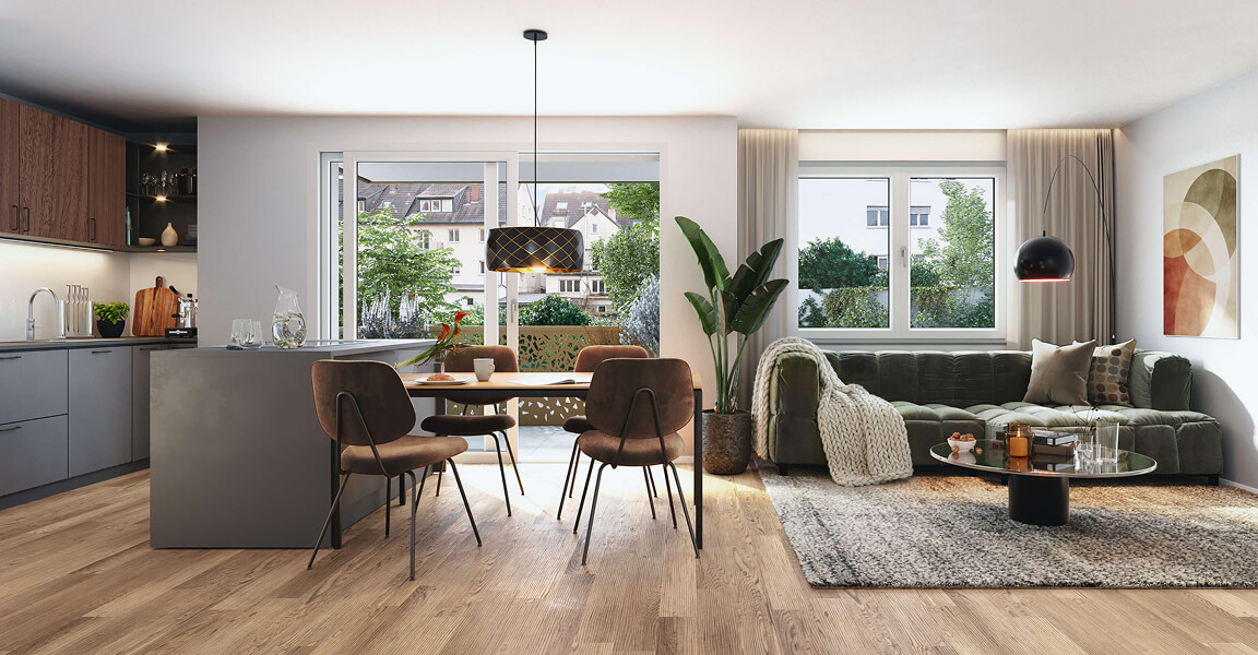 Neubauprojekt Nisslestraße 16-18, Stuttgart-Ost, Impression Wohn- und Essbereich