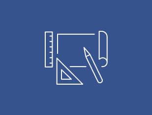 Icon Bauplan mit Lineal, Dreieck und Bleistift